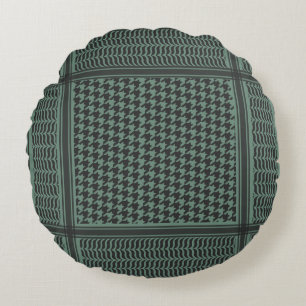 Cojín Redondo Patrón Moderno de Houndstooth Oliva Atenuado