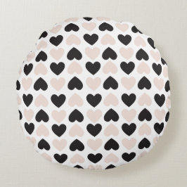 Cojín Redondo Patrón moderno Rubor Pink Black Love Hearts
