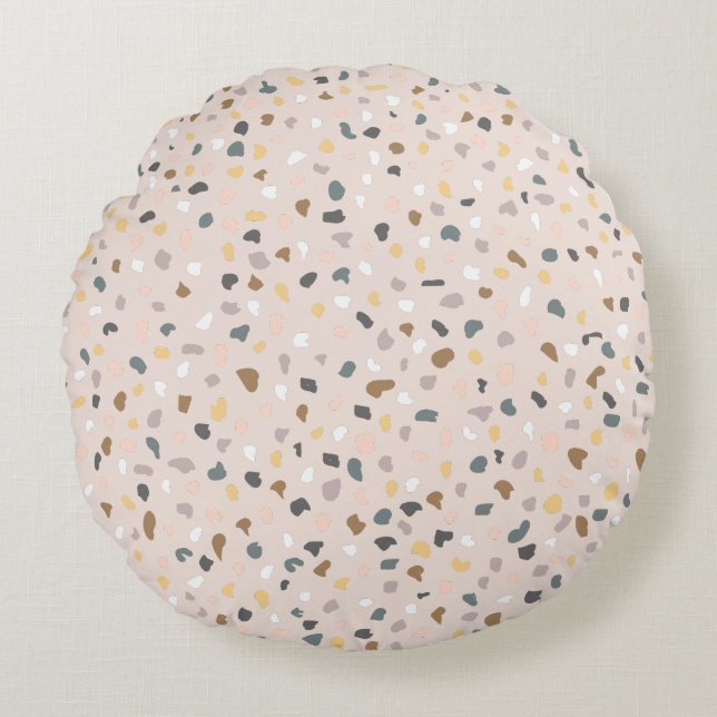 Cojín Redondo Patrón moderno Terrazzo Neutral suave (Anverso)