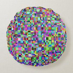 Cojín Redondo Patrón multicolor de formas de cuadrados abstracto