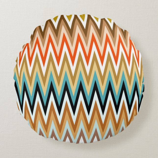 Cojín Redondo Patrón multicolor de zigzag (Anverso)