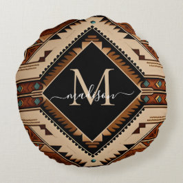 Cojín Redondo Patrón nativo americano estilo boho cultura india