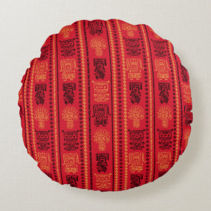 Cojín Redondo Patrón Nativo Rojo Tribu étnica Boho Cultura