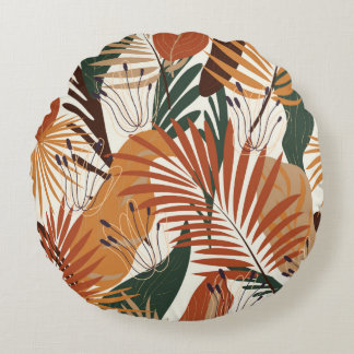 Cojín Redondo Patrón natural, plantas abstractas y caudal sin fo