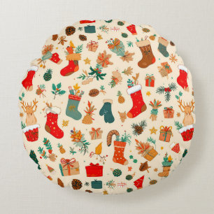 Cojín Redondo Patrón navideño colorido
