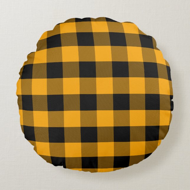 Cojín Redondo Patrón negro y amarillo de relleno de búfalo (Anverso)