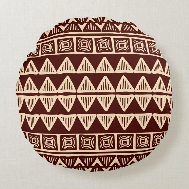 Cojín Redondo Patrón ornamental tribal a rayas (Anverso)