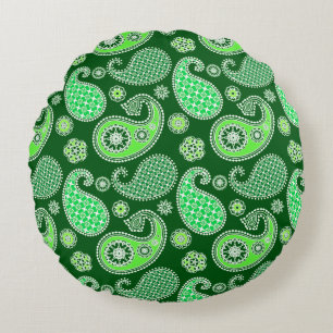 Cojín Redondo Patrón Paisley, Esmeralda y Verde Jade