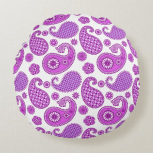 Cojín Redondo Patrón paisley, violeta, púrpura y blanca