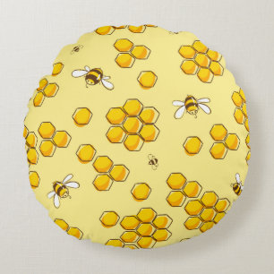 Cojín Redondo Patrón perfecto con abejas voladoras. Ail vintage