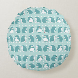 Cojín Redondo Patrón pingüino azul