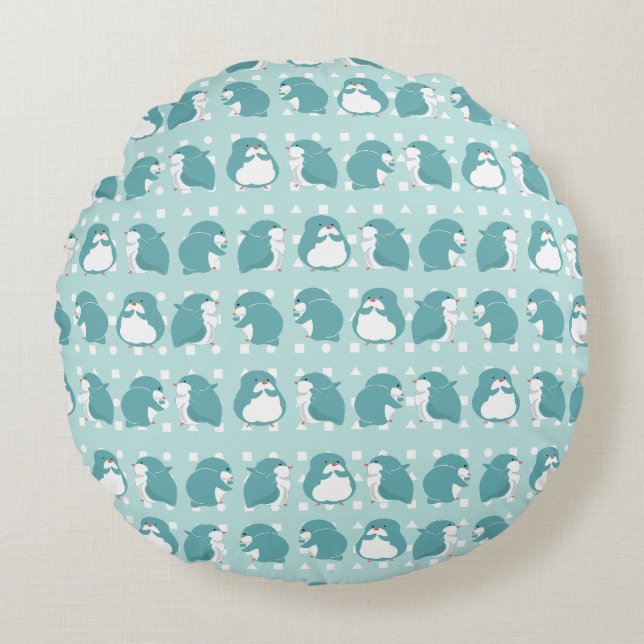 Cojín Redondo Patrón pingüino azul (Anverso)