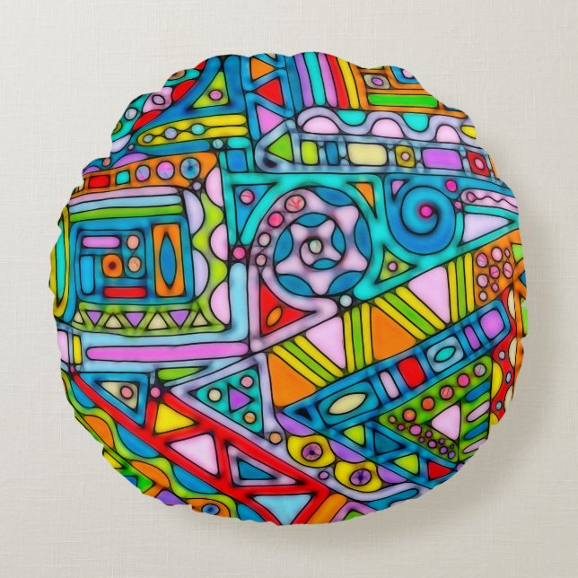 Cojín Redondo Patrón Pintado A Mano Y Digitalmente Art 53 (Anverso)