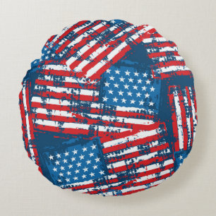 Cojín Redondo Patrón pintado de la bandera estadounidense con pr