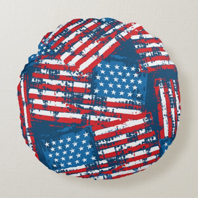 Cojín Redondo Patrón pintado de la bandera estadounidense con pr (Anverso)