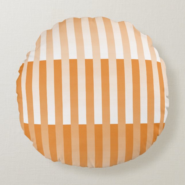 Cojín Redondo Patrón rayado blanco naranja (Anverso)