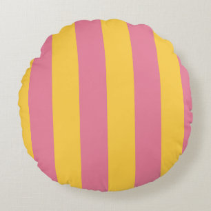 Cojín Redondo Patrón rayado vertical brillante rosa y amarillo