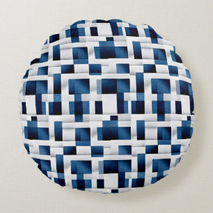 Cojín Redondo Patrón repetido de cuadrados azules modernos