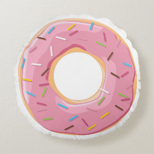 Cojín Redondo Patrón Retro Colorido de Donas Minimalista Fiesta 