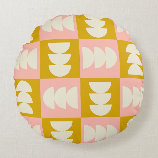 Cojín Redondo Patrón retro moderno geométrico de mediados de sig (Anverso)