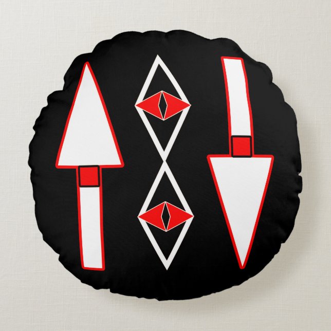 Cojín Redondo Patrón rojo y negro, inspiración de tendencia (Anverso)