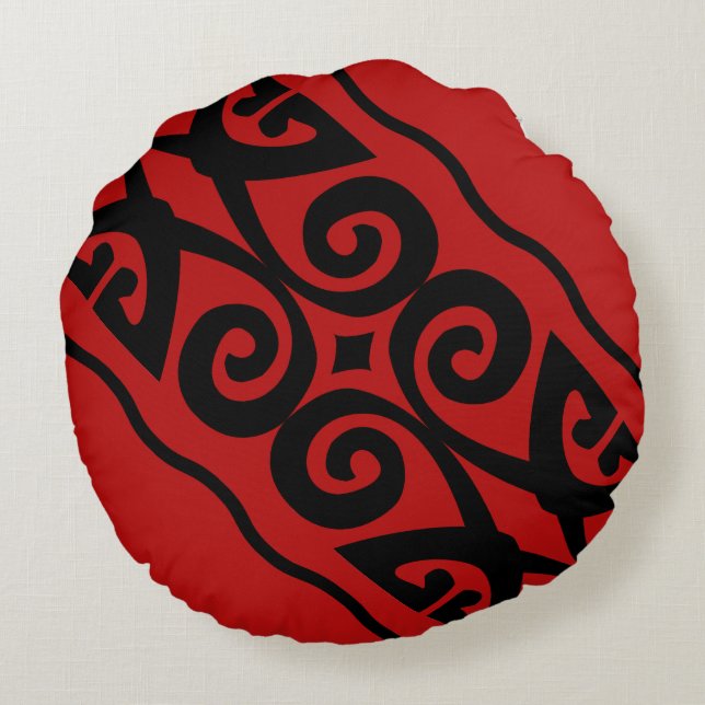 Cojín Redondo Patrón Rojo Y Negro Moderno (Reverso)