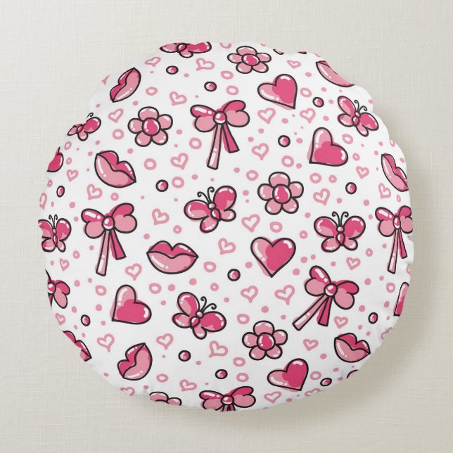 Cojín Redondo patrón romántico (Anverso)