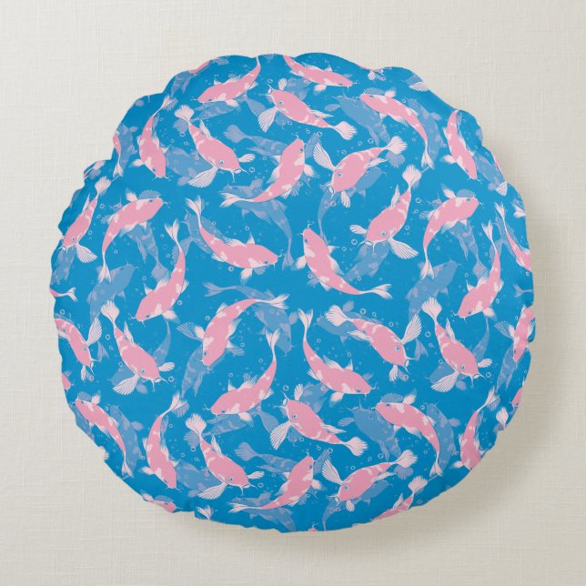 Cojín Redondo Patrón rosa y azul - Koi Fish (Anverso)