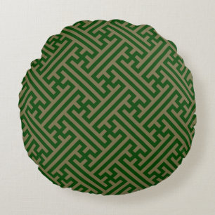 Cojín Redondo Patrón Sayagata, japonés, verde y oro