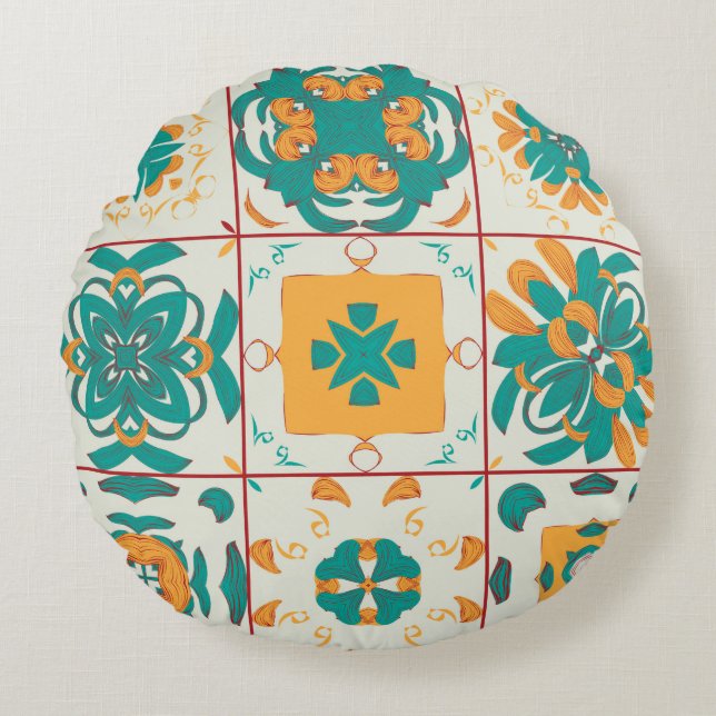 Cojín Redondo Patrón sin brillo de 9 arabic tilesabstract, a (Anverso)
