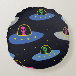 Cojín Redondo Patrón sin costura infantil con cosmos dibujados a