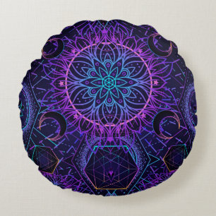 Cojín Redondo Patrón sin fisuras de geometría sagrada. Símbolos 