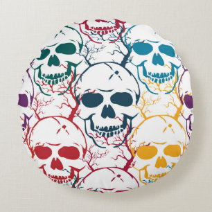 Cojín Redondo Patrón sin fisuras de Halloween con calaveras. Co