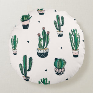 Cojín Redondo Patrón sin fisuras dibujado a mano con cactus y su