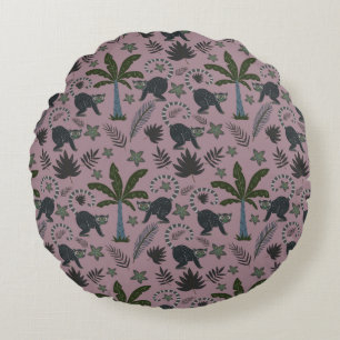 Cojín Redondo Patrón sin foco Animales tropicales saltando monos