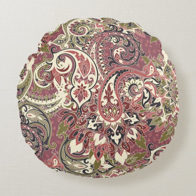 Cojín Redondo Patrón sin foco basado en los elementos tradiciona (Anverso)