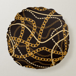 Cojín Redondo Patrón sin foco con cadenas doradas. 