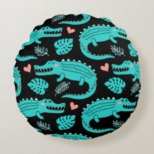 Cojín Redondo Patrón sin foco con cocodrilos personalizados lin