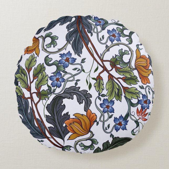 Cojín Redondo Patrón sin foco con flores de estilo art deco. M (Anverso)