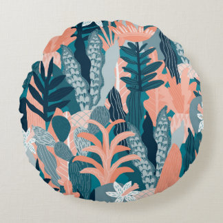 Cojín Redondo Patrón sin foco con flores de fantasía, wal natura