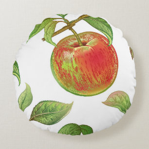 Cojín Redondo Patrón sin foco con manzanas rojas. vintag realist
