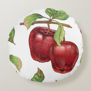 Cojín Redondo Patrón sin foco con manzanas rojas. vintag realist