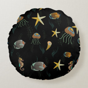 Cojín Redondo Patrón sin foco con peces decorativos adorables