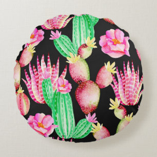 Cojín Redondo Patrón sin foco con suculentos. Curso de acuarela