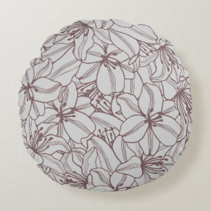 Cojín Redondo Patrón sin foco de flores de lirios vintage. Mano 