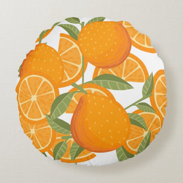 Cojín Redondo Patrón sin foco de fruta cítrica naranja amarilla  (Anverso)