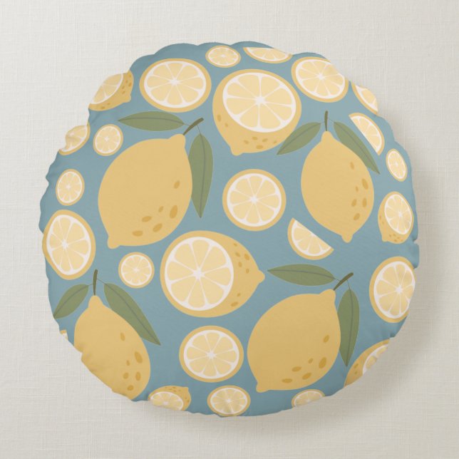 Cojín Redondo Patrón sin foco de limón amarillo (Anverso)