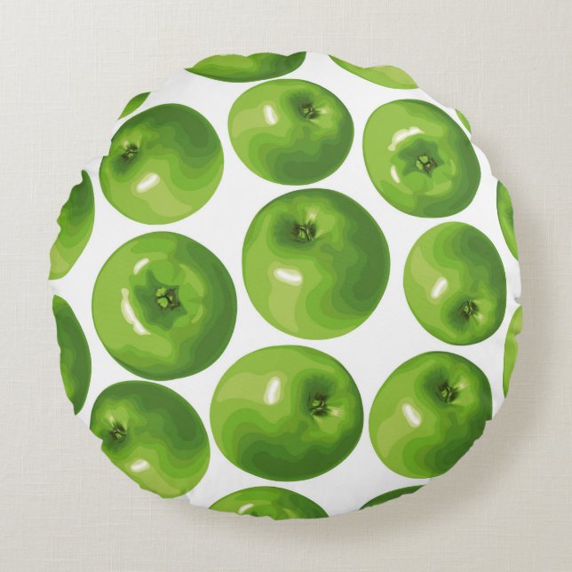 Cojín Redondo Patrón sin foco de manzana verde (Anverso)