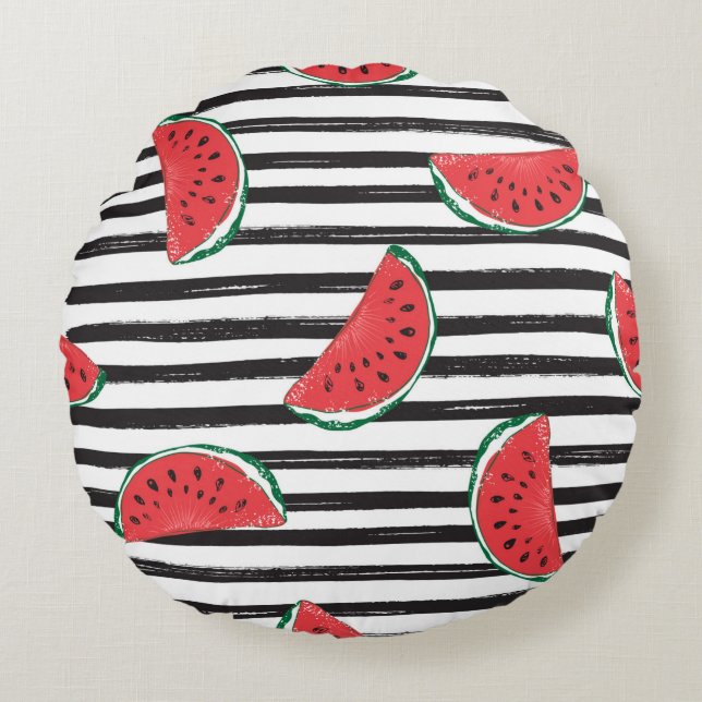Cojín Redondo Patrón sin foco de melón de agua rayado (Anverso)