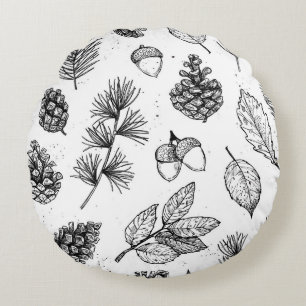 Cojín Redondo Patrón sin foco. Ilustraciones pintados a mano